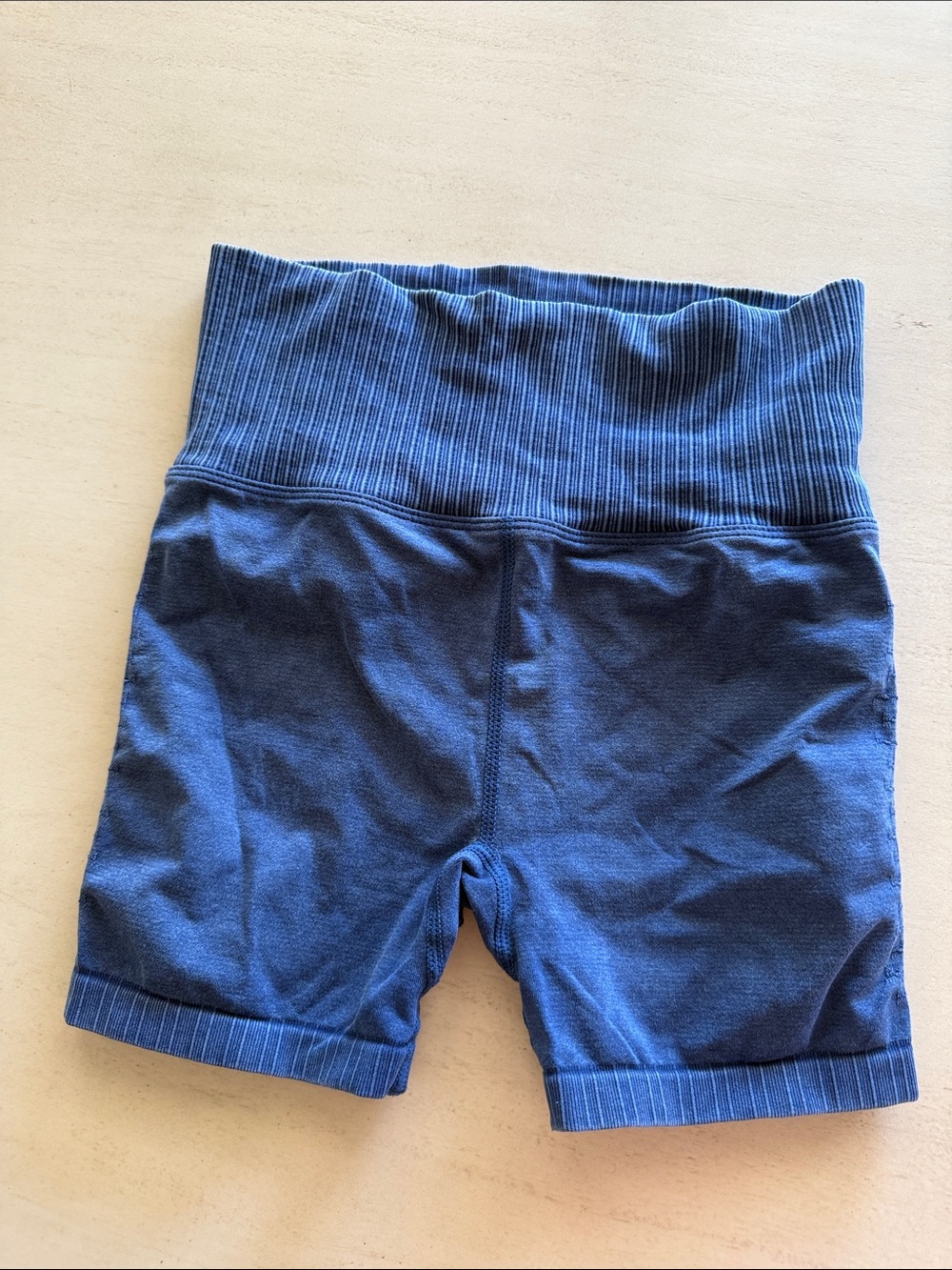 High-Rise Navy Athletic Shorts with Ribbed Waist